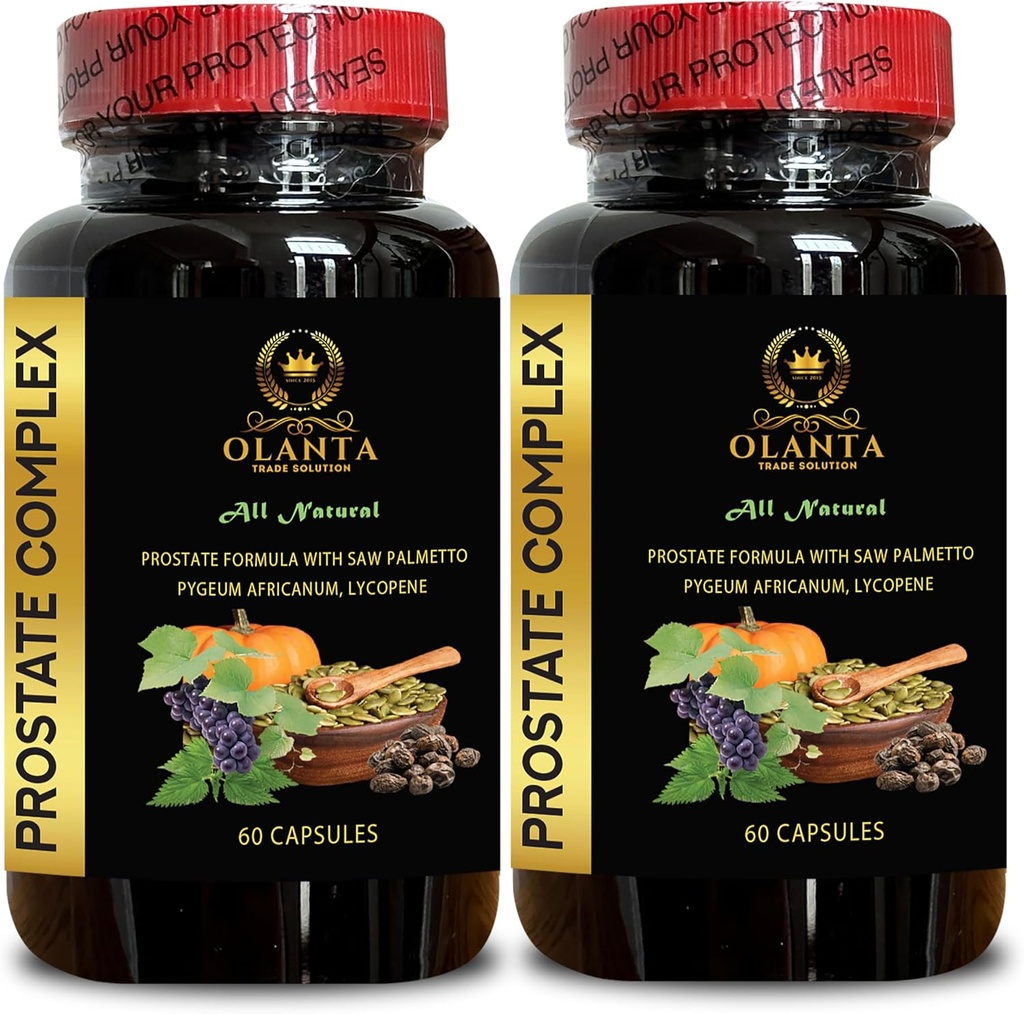 Complejo de próstata Todo Natural - Prostate Formula Suplemento, con Saw Palmetto, Pumpkin Seeds Extracto, Stinging Nettle, africanum Extracto - 2 Botellas 120 Capsules