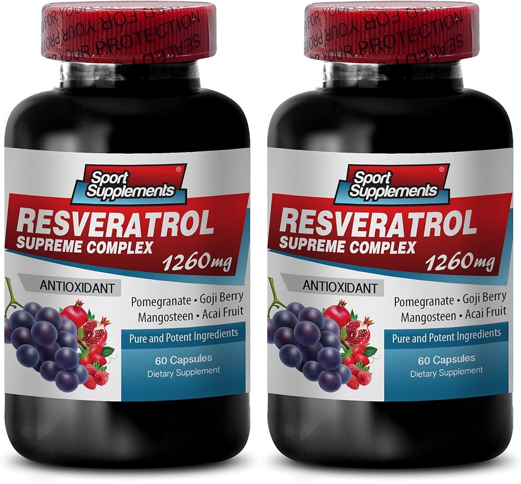 Resveratrol Supreme 1200mg Maximum Strength Plus 1200 Red Wine Supplements, resveratrol Supplement red Wine, resveratrol antioxidant, Red Wine Extract with resveratrol, red Wine Grape Seed 2 Bottles