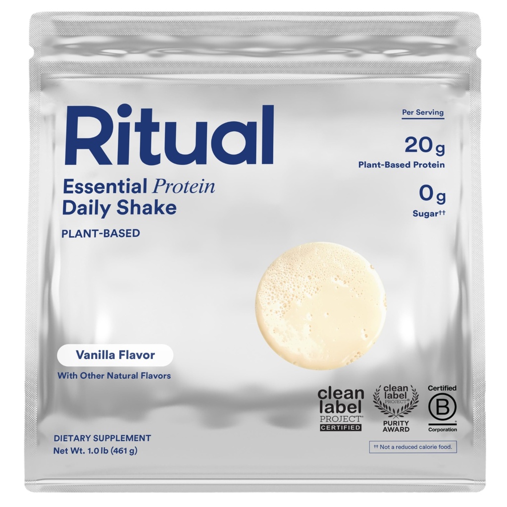 Polvo de proteína vegana ritual con BCAA: 20g Proteína orgánica de base vegetal de granjas regenerativas en EE.UU., Perfil de aminoácidos completos, libre de gluten, libre de azúcar, libre de lácteos, vainilla, 1 libras