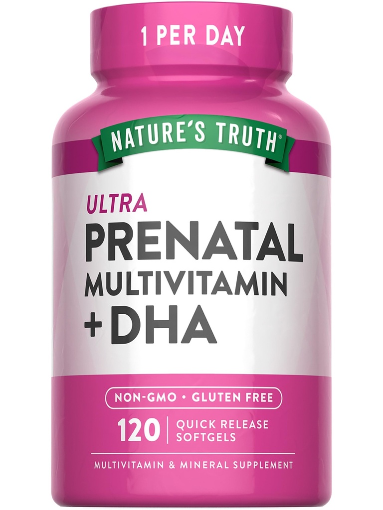 La Verdad de la Naturaleza Vitamina Prenatal para las Mujeres ← 120 Softgels ← Non-GMO & Gluten Suplemento Multivitamínico gratuito con DHA y ácido fólico