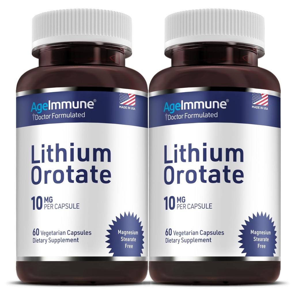 Litio Orotate Suplemento 10mg, 60 cápsulas vegetarianas. Apoya la memoria y el bienestar emocional. Suplementos gratis de esteato de magnesio. (2)