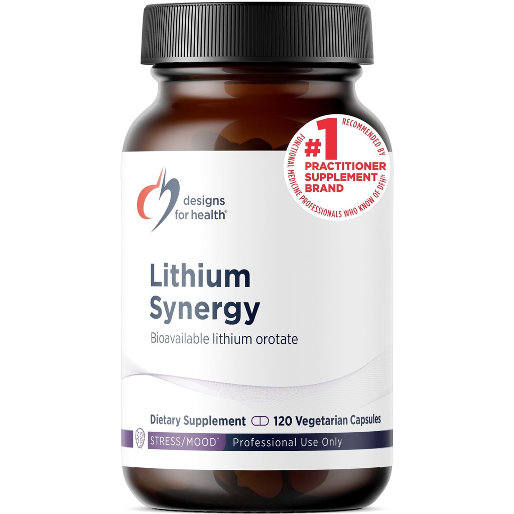 Diseños para Sinergía de Litio de Salud - 5 mg Litio Orotate con TMG + B12 Metilcobalamina - Bioavailable Mood + Metilación Suplemento de Soporte, No GMO + Vegetariano (120 cápsulas)