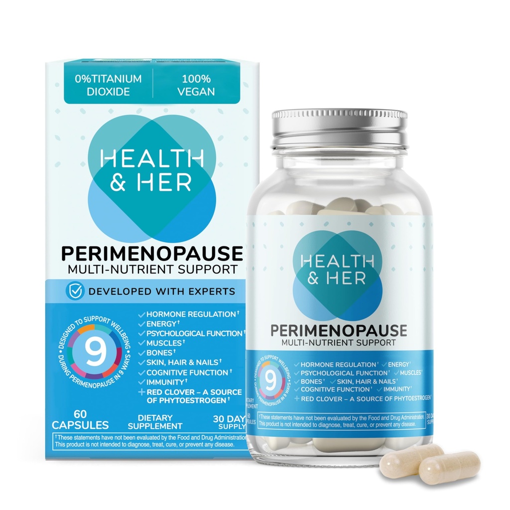 Salud &amp; Su Suplemento Perimenopause para Mujeres – El Suplemento No.1 de Perimenopause del Reino Unido - Apoyo al Bienestar Multi-Nutrient para la etapa temprana de la menopausia, vegano, libre de gluten, no GMO (60 ct - 1 mes)