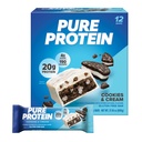 Barras de proteína puras, alta proteína, nutriciosas para soportar energía, bajo azúcar, sin gluten, cookies y crema, 1,76oz, 12 Pack
