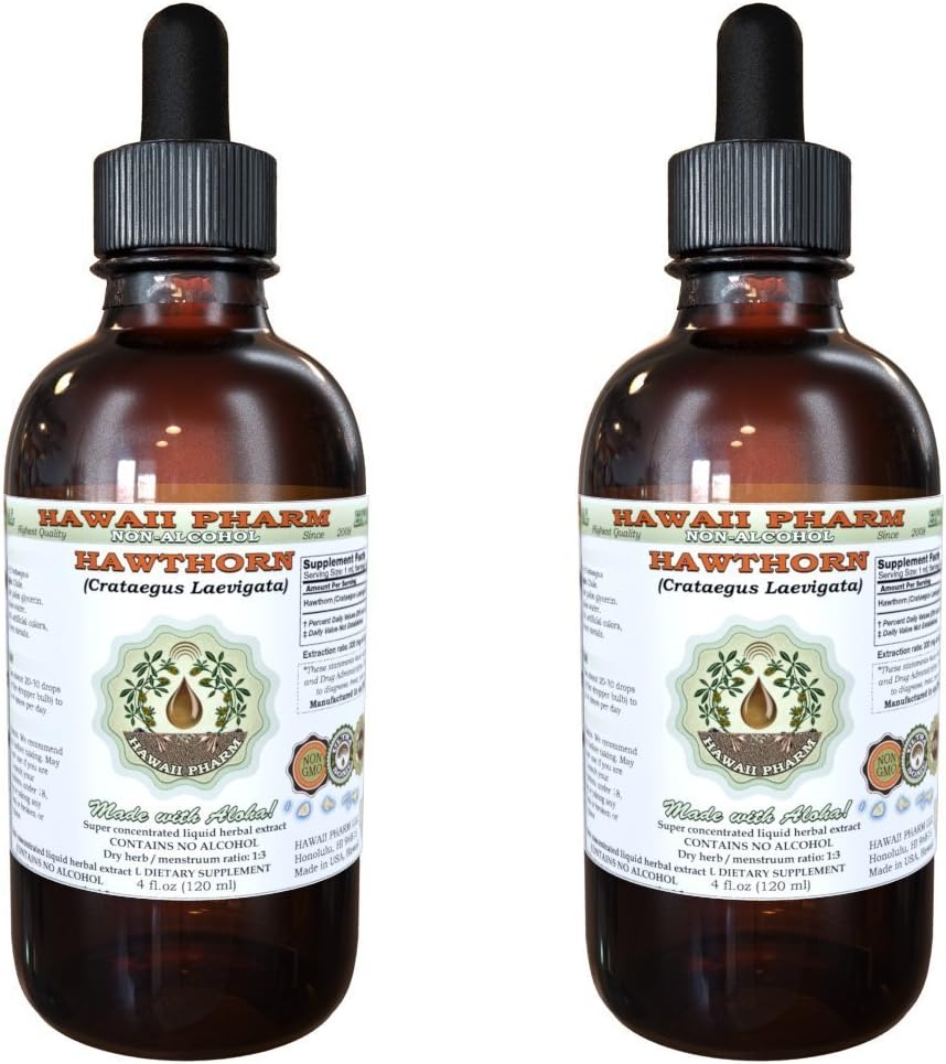 Extracto líquido libre de alcohol, Hawthorn orgánico (Crataegus Laevigata) Hoja seca, Flor orgánica y Stem Glycerite Hawaii Pharm Natural Herbal Suplemento 2x4 oz
