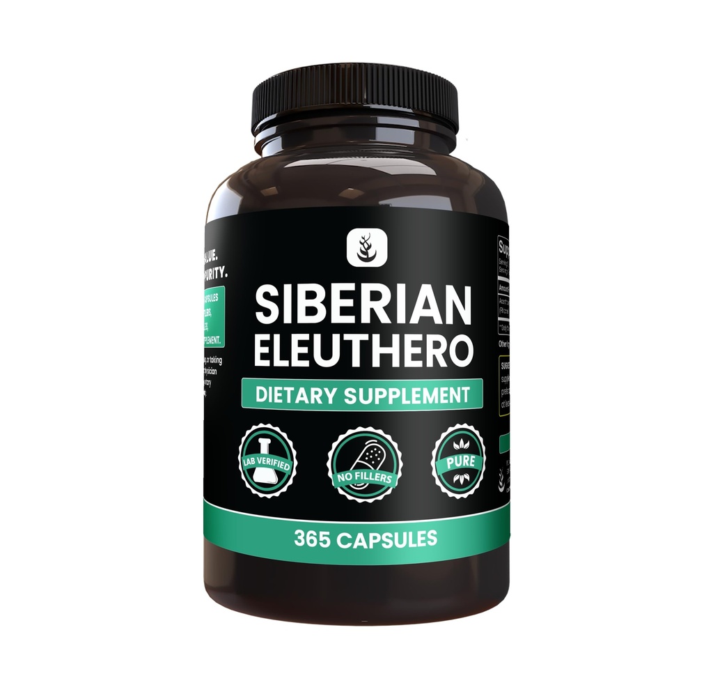 PURE ORIGINAL INGREDIENTES Siberian Eleuthero, Siempre Puro, No Aditivos O Fillers, Lab Verified (365 Conde (Pack of 1))