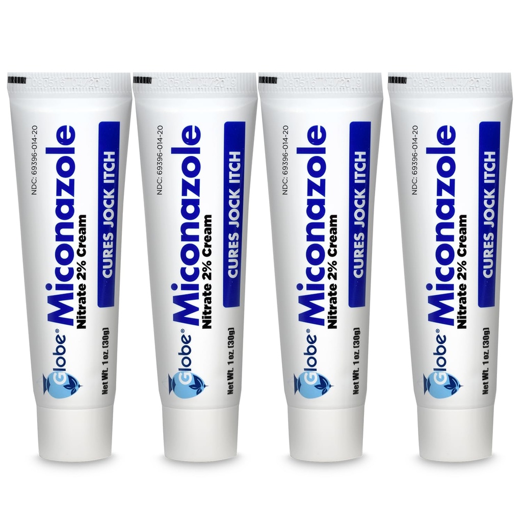 Globe (4 Pack) Miconazole Nitrato 2% Crema antifúngica, Cures La mayoría de los atletas Pie, Jock Itch, Ringworm y Más. 1 Tubo OZ