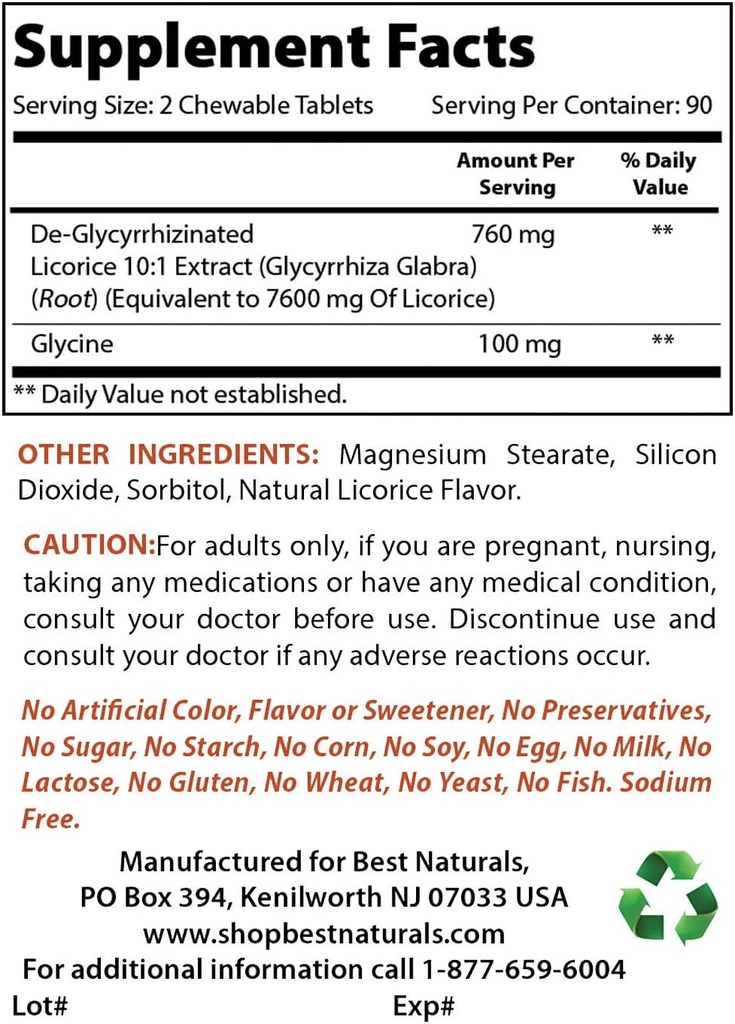 Mejores Naturales DGL Chewable 380 mg " L-Glutamina 500 mg
