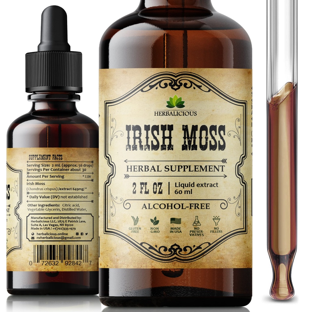 Mar irlandés Moss Raw Organic Drops – Natural Irish Sea Moss Extract for Thyroid Support, Digestion & Energy – Liquid Dietary Supplement – Vegan, Non-GMO – 2oz Bottle