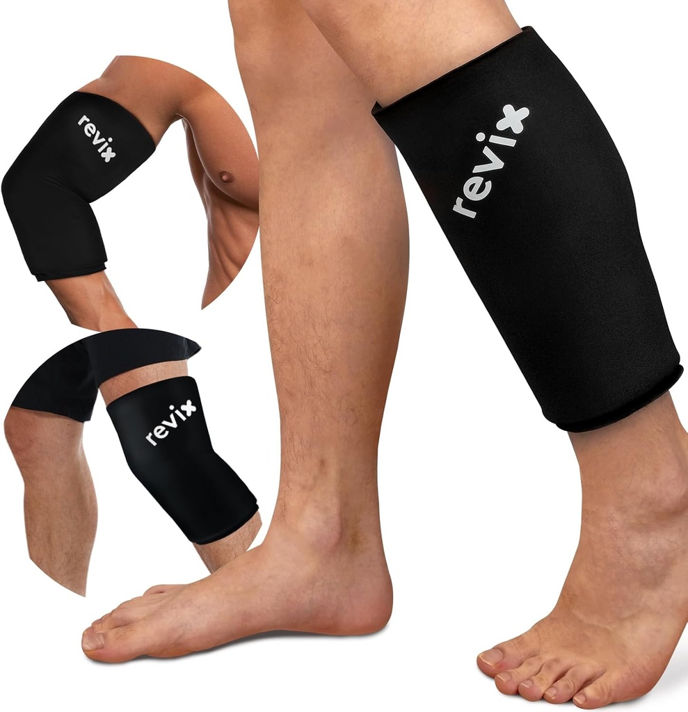 REVIX XL Shin Splints Ice Sleeve, Calf Ice Packs for Injuries Reusable, Knee, Arm &amp; Elbow, Lower Leg Compression Sleeve Cold Pack Alimenta el daño de los huesos y la recuperación de ejecución, 360° Coverage