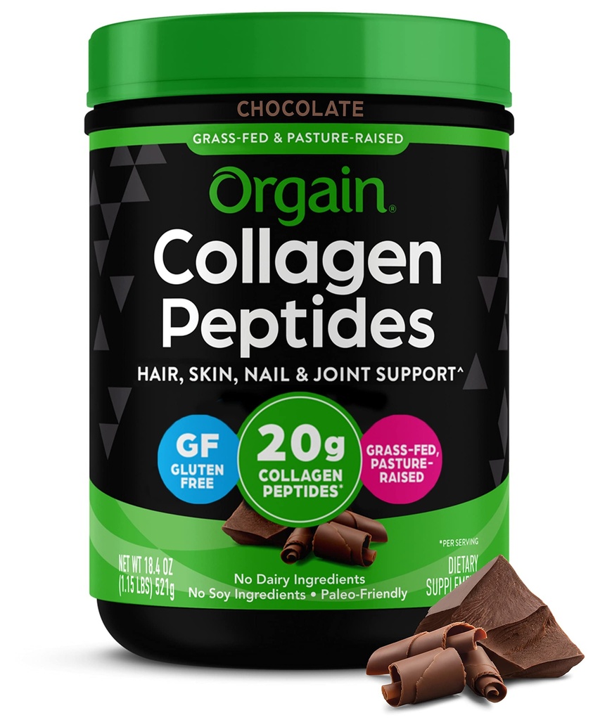 Péptidos de colágeno hidrolizado de orgaina Pólvora para Hombres de Mujer, Chocolate, Collagen de 20g Grass - Pelo, Piel, Nail, " Suplemento de Apoyo Conjunto, Paleo " Keto, No GMO, Tipo I y III, 1lb