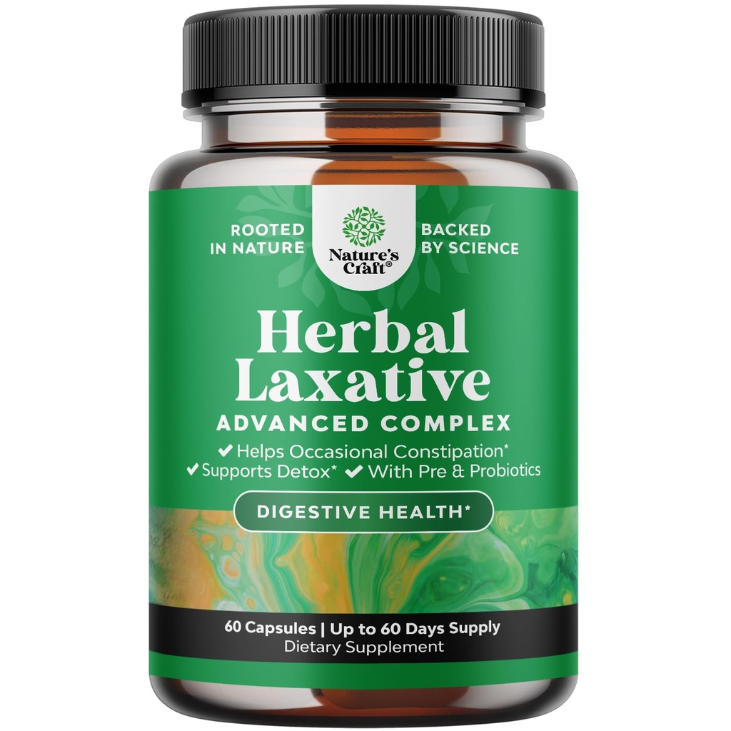 Cápsulas herbales laxantes con probióticos – Laxantes naturales para el estreñimiento con hoja de sena, pisilium, aloe Vera – Limpieza de colon para hombres y mujeres - Detox para la gestión de peso de Gut Health – 60 Ct