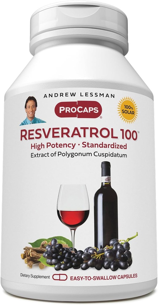 ANDREW LESSMAN Resveratrol-100mg - 30 Capsules - Red Wine's Beneficial, Naturally Occurring Anti-oxidant, Sin alcohol. Aditivo gratis