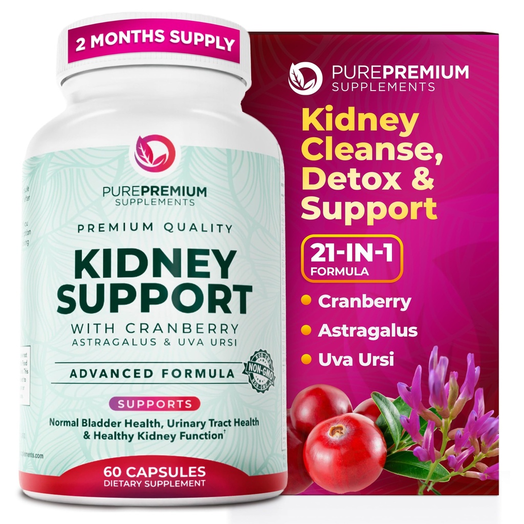 Suplemento de soporte para el riñón de premium – Detox de limpieza del riñón " Reparación con extracto de arándano " Astragalus - 21-in-1 Apoyos complejos Visión normal, Urinary Tract " Kidneys Health - 60 Day Supply