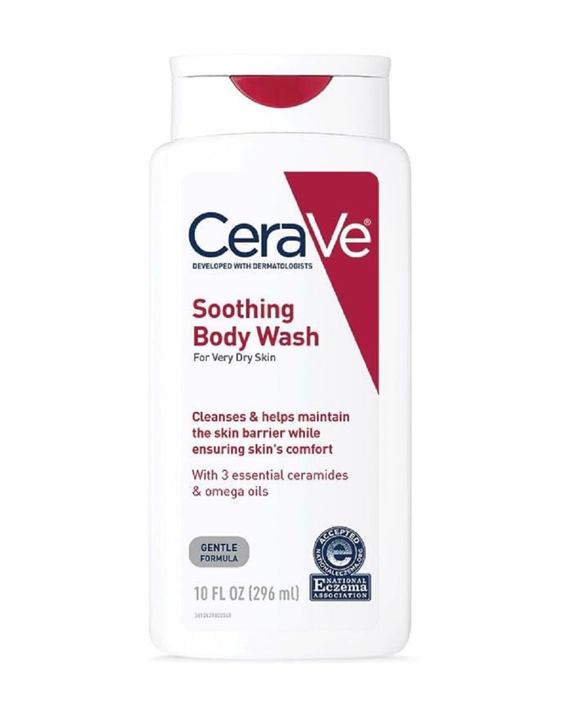 CeraVe Soothing Body Wash for Dry Skin, Shower Oil for Sensitive, Dry, Itchy, and Eczema-Prone Skin, Fragrance Free &amp; Paraben Free &amp; Sulfate Free, 10 oz