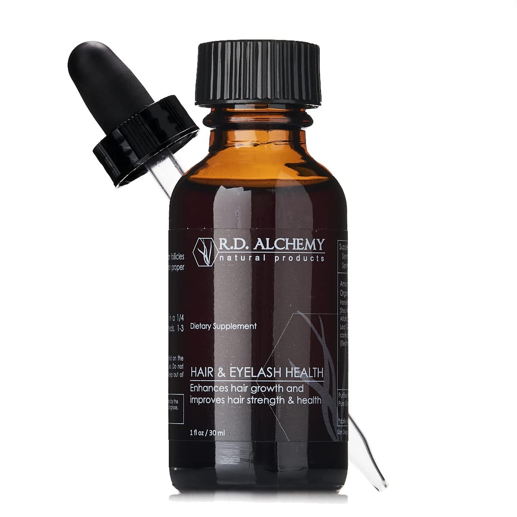 RD Alchemy - 100% Natural &amp; Organic Hair Health & Eye Lash Extract - Mejorar el crecimiento del cabello, la salud, " Shine while Reducing Split Ends, Greying, and Hair Loss - Longen Eye Lashes