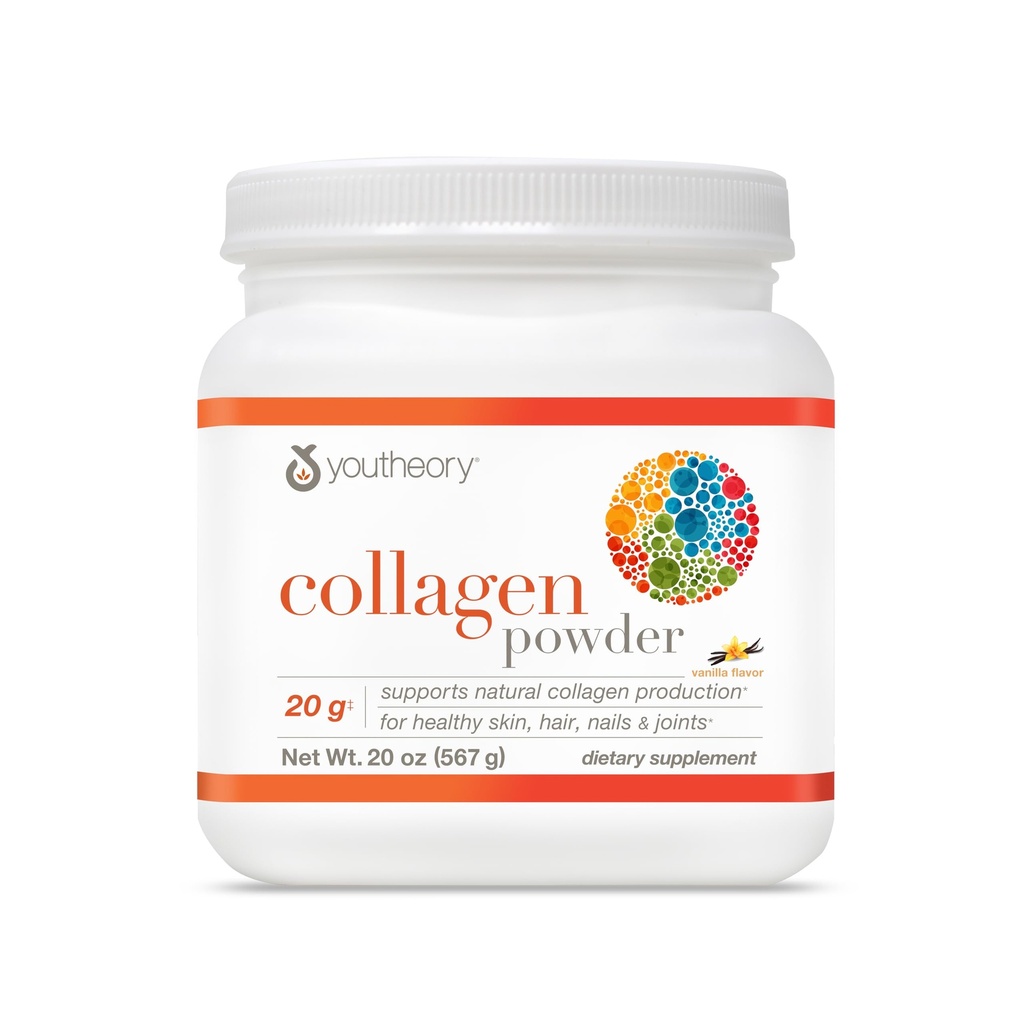Teoría Colágeno Polvo - con Aminoácidos, Minerales, Vitamina C &amp; B7 (Biotin) - Soportes Huesos saludables, Musculos, Pelo, uñas, piel &amp; articulaciones* - Hidrolyzed - Vainilla - 20 oz (21 Servimientos)