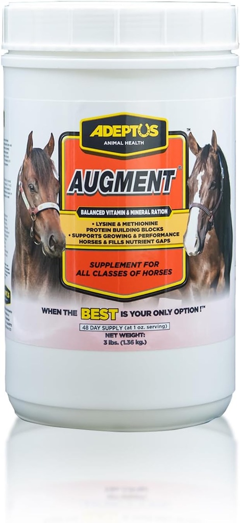 Adeptus Nutrition Augment Vitamina &amp; Mineral Balancer ← Daily Horse Nutrition Enhancing Supplement with Biotin, Amino Acids & Minerals ← Equine Feed Topper for Growing, Working, Performance Horses