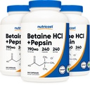 Nutricost Betaine HCl + Pepsin 790mg, 240 cápsulas, 3 botellas (720 cápsulas)