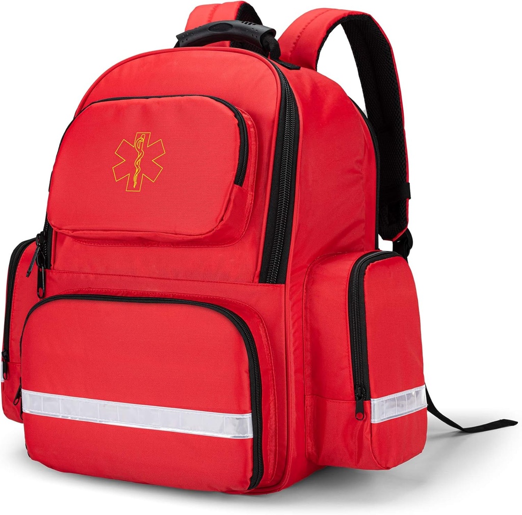 Trunab First Responder Bag Trauma Backpack Empty, Medical Emergency Kits Storage Jump Pack for EMT, EMS, Police, Firefighters, Safety Officers - Patented Design Red