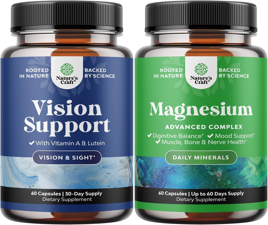 Paquete de suplemento completo de salud de los ojos para adultos para visión Presión de los ojos secos y protección de la luz azul y alta absorción Magnesio Suplemento Completo de magnesio para la digestión de estómago y soporte de orina