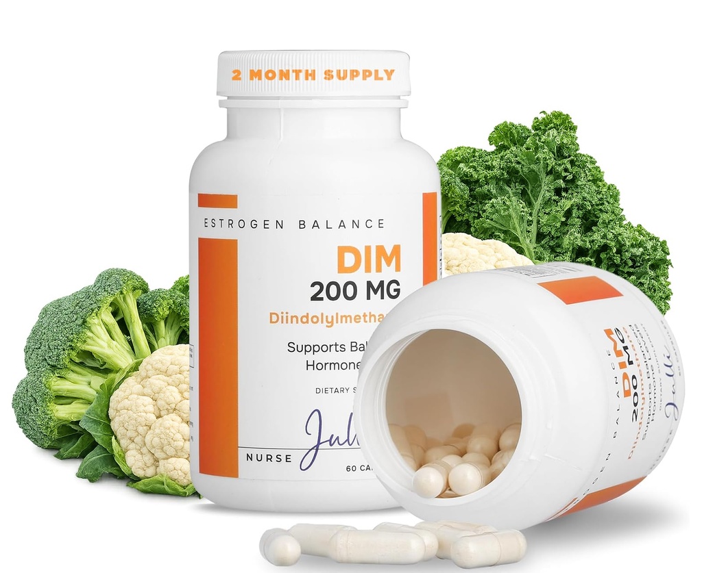 DIM Estrógeno Suplemento para Mujeres - Saldo hormonal &amp; Armonía Soporte para la menopausia, PCOS &amp; Acné hormonal con propiedades antioxidantes - 200 Mg, 60 Conde (Pack of 1)