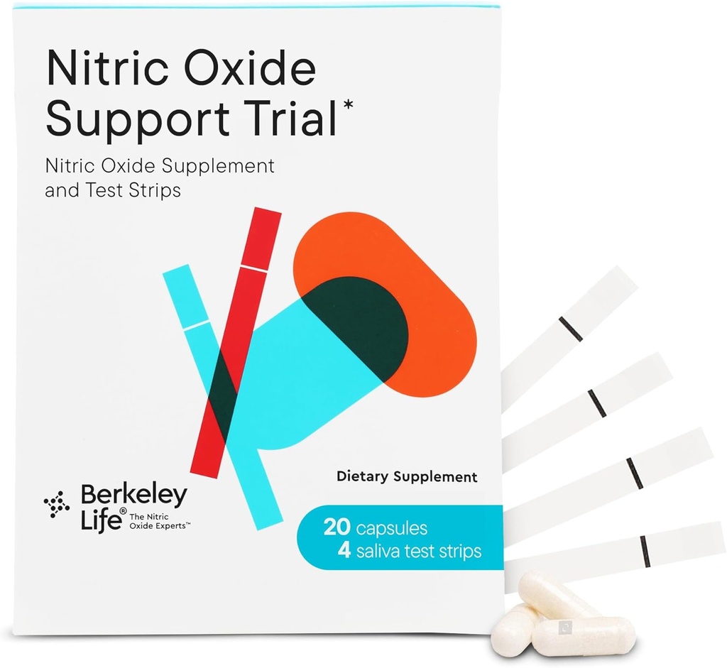 Berkeley Life Professional - Nitric Oxide Booster &amp; Test Strips - 20 Day Capsules y 4 Test Strips - Trial Pack