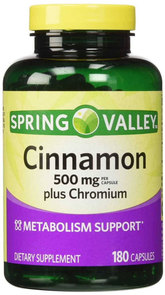 Spring Valley - Cinnamon 500mg Plus Chromium, Twin Pack, 2 Botellas de 180 cápsulas