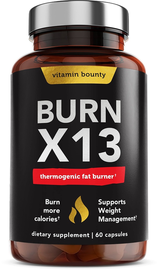 Vitamin Bounty Advanced Thermogenic Fat Burner for Men &amp; Women - Burn X13 Weight Loss Suplemento con 13 potentes ingredientes - Metabolism Booster, Energy &amp; Appetite Control - 60 cápsulas