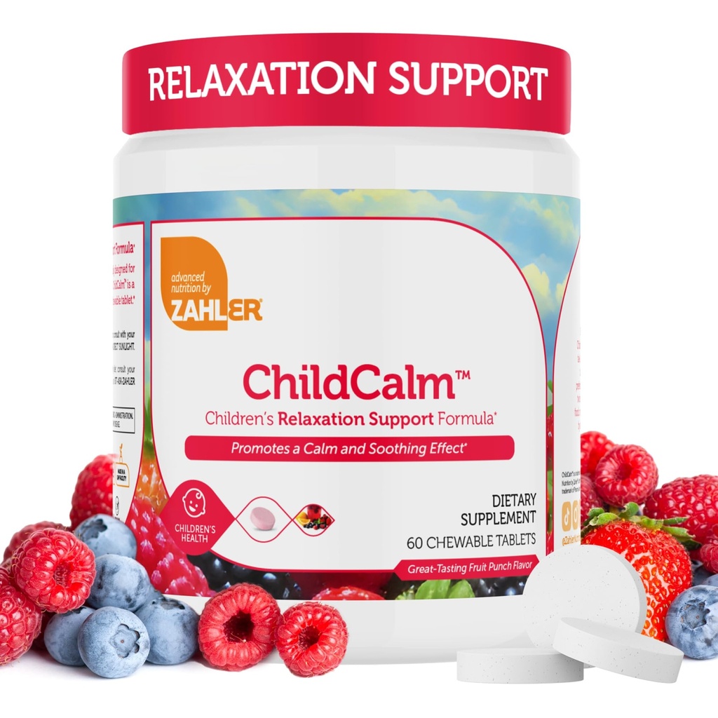 Zahler ChildCalm, Kosher Fruit Punch Magnesio Chewable para Niños - Calma Natural, Mood Support, y Relax - Calming Kids Magnesium Suplementos Niños Magnesio, 60 Tablets