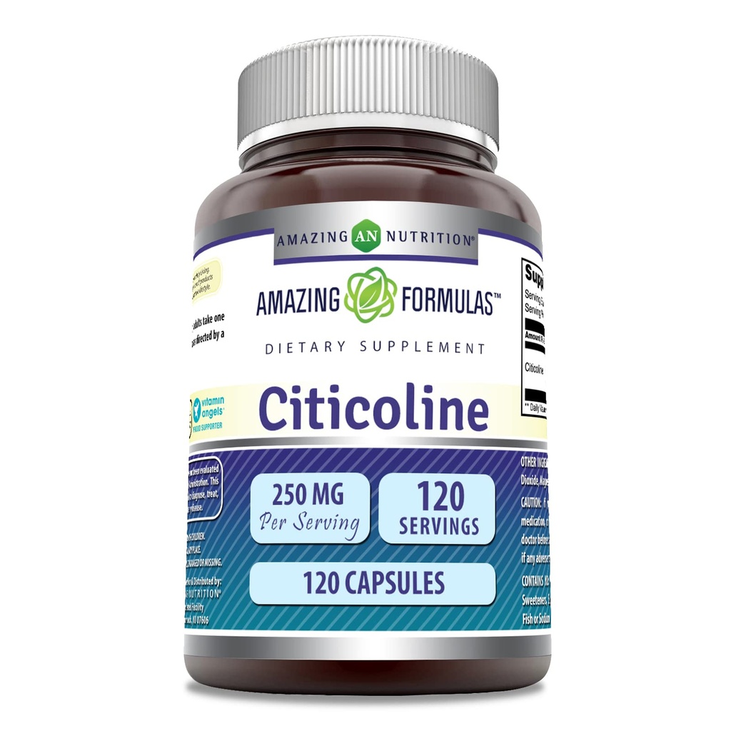 Fórmulas asombrosas Citicoline 250 mg Silenciosos Capsules Suplemento No-GMO Silencioso Gluten Libre Silencio Made in USA (120 Conde)