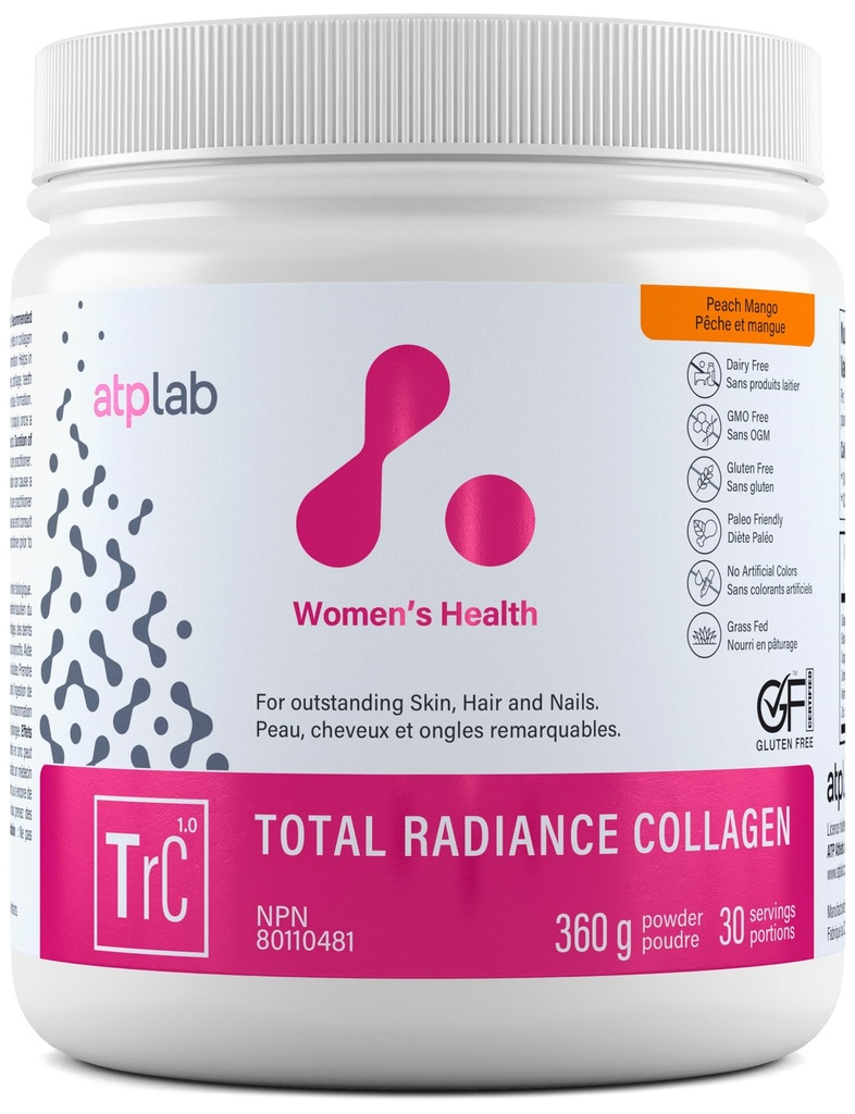 ATP LAB Total Radiance Collagen - Peach Mango Flavor, 360g - Colagen Peptides Powder for Women - Hydrolyzed Collagen Protein Supplement with Biotin