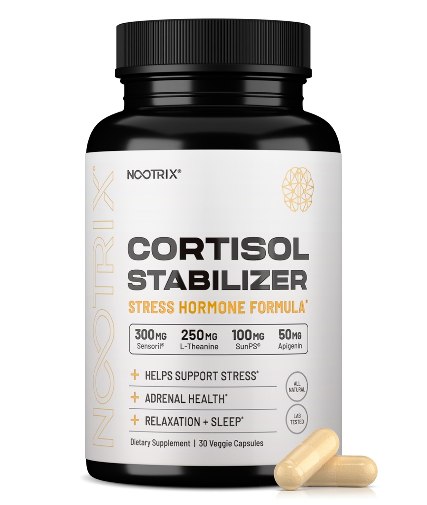 Nootrix Cortisol Manager &amp; Stabilizer Supplement TEN Supports Deep Sleep, Relaxation, Adrenal Health & Stress TEN 300mg Ashwagandha ANTE L-Theanine, Rhodiola Rosea Extract &amp; Apigenin TEN 30 Capsules