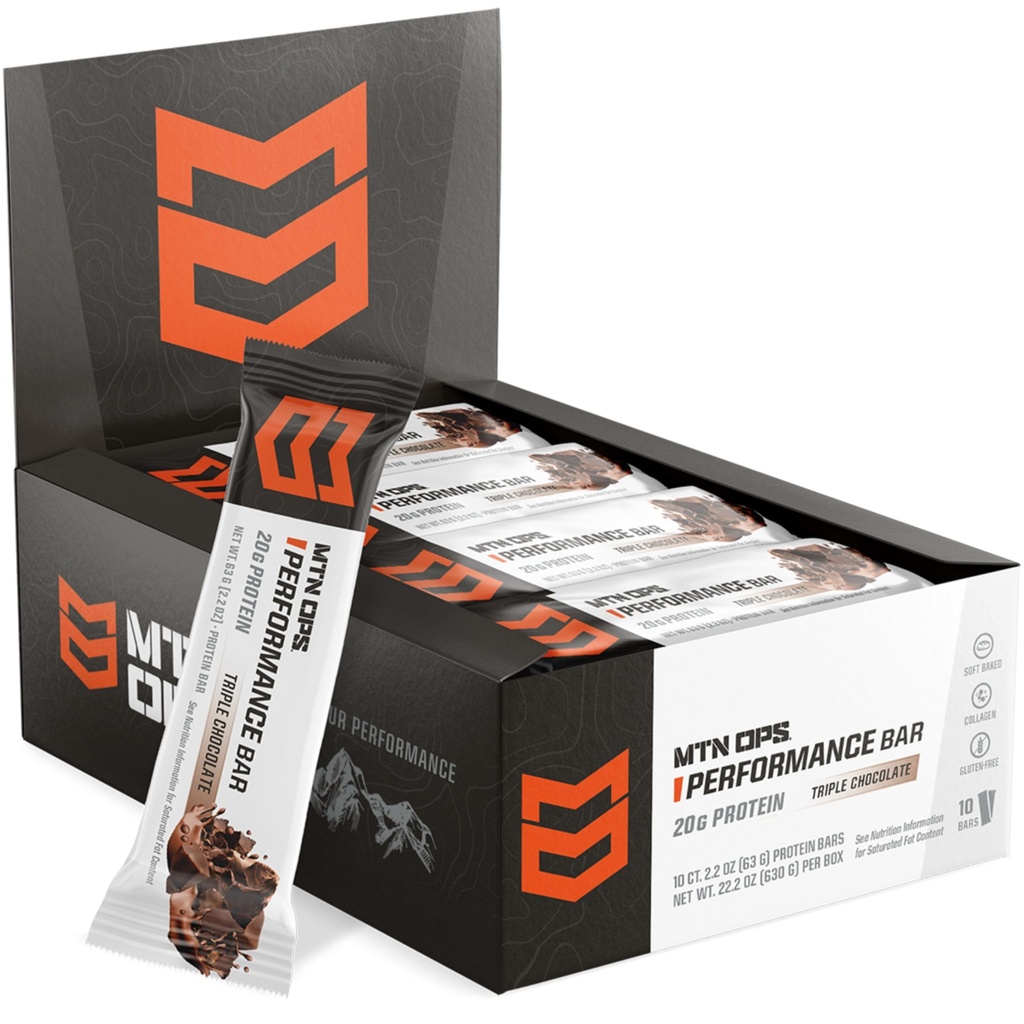 MTN OPS Triple Chocolate Mudslide Protein Bares, High Protein con Whey Isolate &amp; Whey Concentrate and Collagen, Low Sugar, Gluten Free, 10 Count