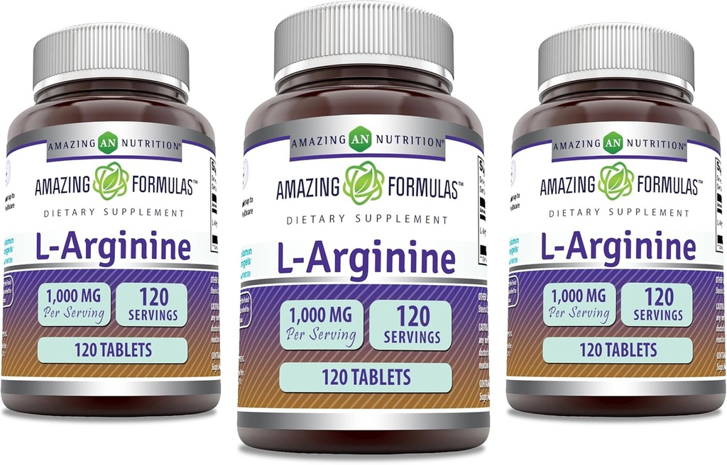 Increíble fórmulas L-Arginine Suplemento TENIDO 1000 Mg Por Serving TENIDO Tablets TENIDO Aminoácidos Suplemento para Mujeres y Hombres TENIDO No-GMO ANTERITO Gluten Free TEN Made in USA (120 Conteo ANTE 3 Pack)