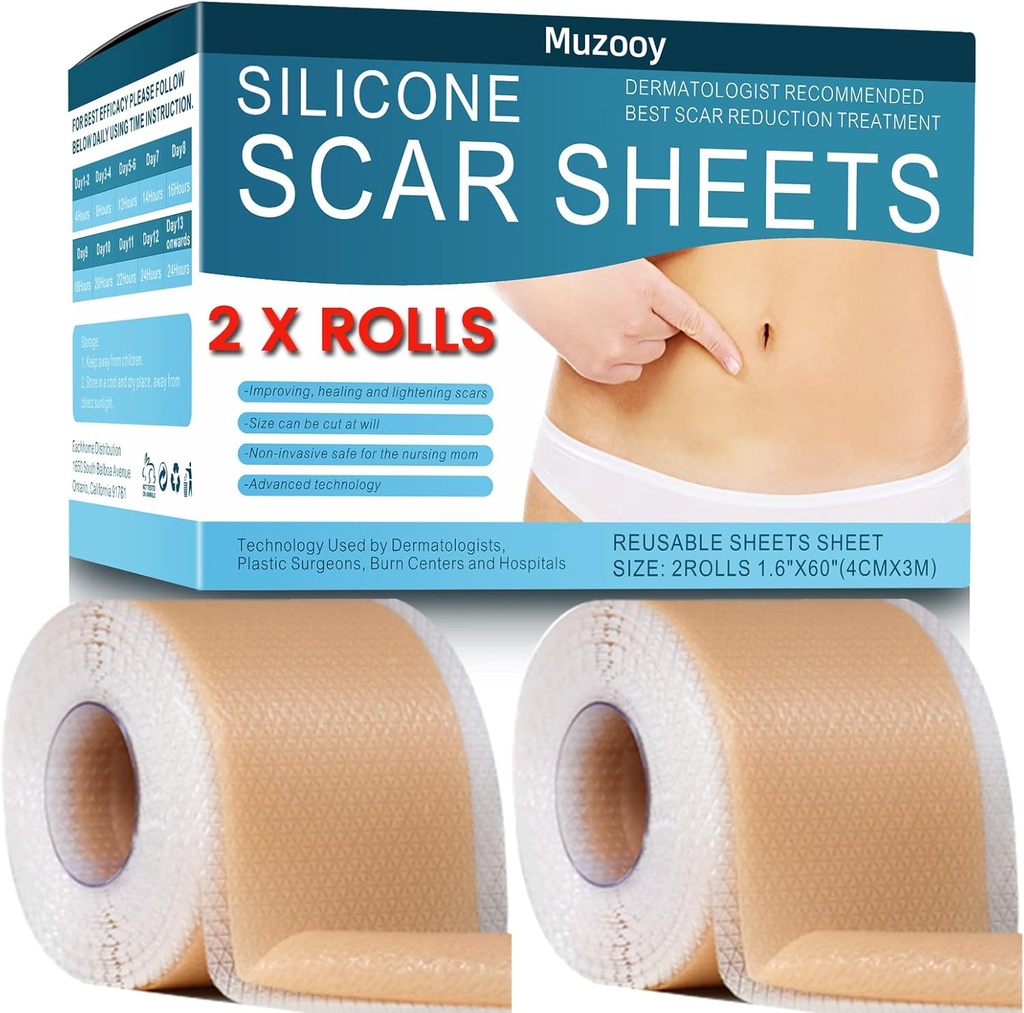 Hojas de cicatrices de silicona (2 Rolls), Tapa de silicona de grado médico, Fajas de eliminación de cicatrices para el acné, cicatrices de grabación y cirugía de silicoide Hojas de tratamiento - 8 meses de suministro
