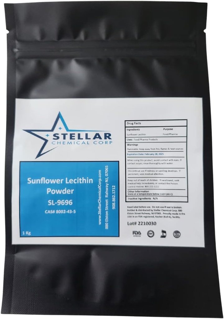 Powder de lecitina de girasol ~ 1 kg Emulsionante, Frío Presionado, Hacer vitaminas lipósmicas C, No GMO