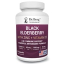 Dr. Berg Black Elderberry Capsules (Advanced Immune Support*) con 15,000 IU Vitamina D, 60 mg de Zinc, " 90 mg de Camu Camu - (4-in-1) Sambucus Elderberry Immune Support Suplemento - 90 cápsulas