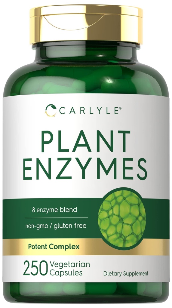Carlyle Plant Enzymes with Protease, Papain, Lactase and Bromelain  250 Capsules ← Multi Enzyme Blend ← Non-GMO &amp; Gluten Free Supplement