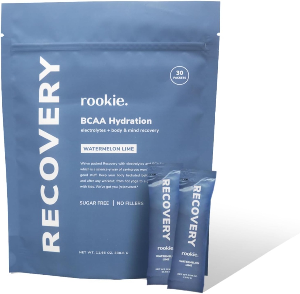 Rookie Wellness Recovery BCAA - Electrolyte and BCAA Powder with 5 g of Branched Chain Amino Acids for Muscle Recovery, Electrolytes for Hydration, < Sólo 10 Calories (30 Servings, Watermelon Lime)
