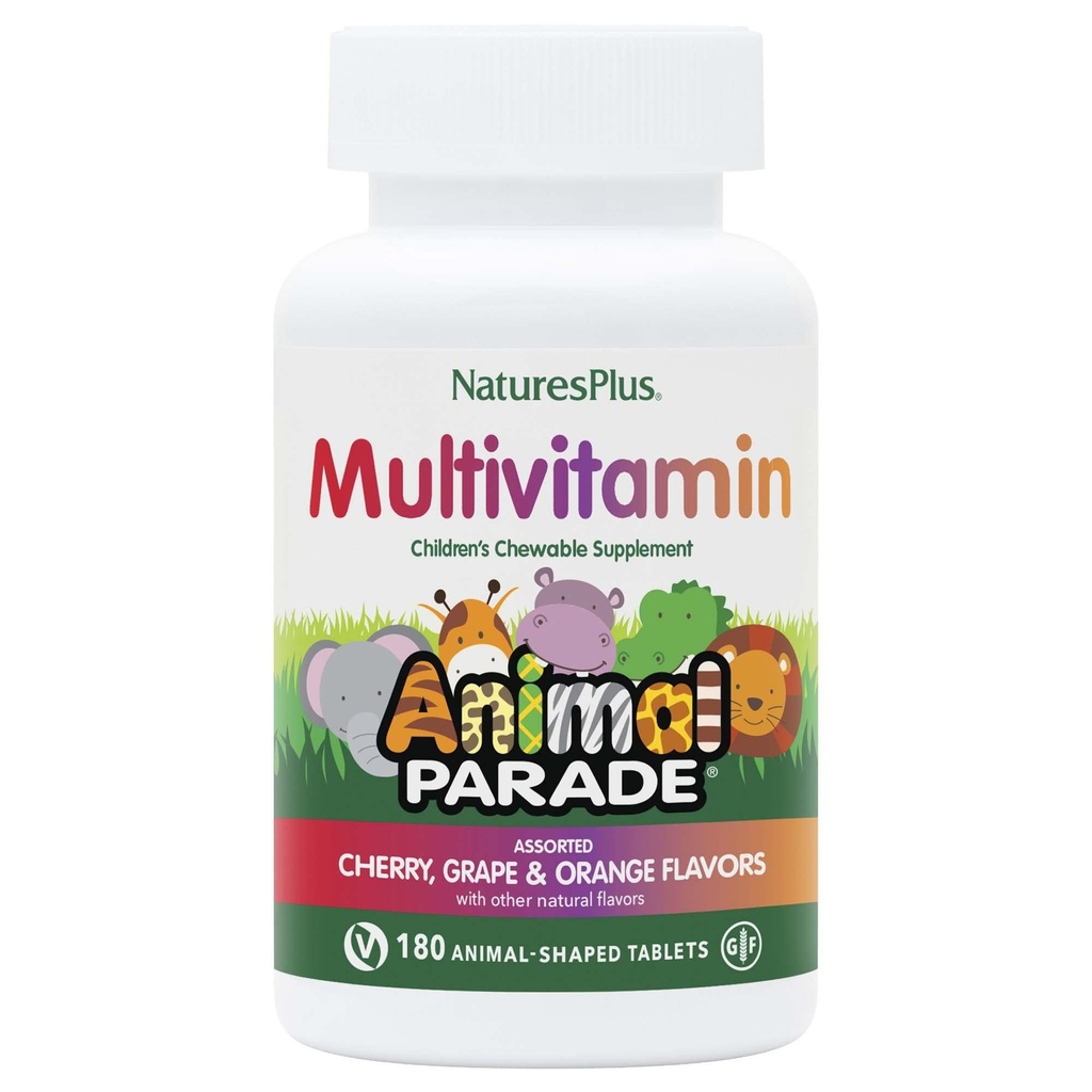 NaturalezasPlus Animal Desfile Multivitamínico Chewable para Niños - 180 Tablas con Forma de Animales - Sabores Naturales - Vegetariano, Gluten Gratis - 90 Servimientos