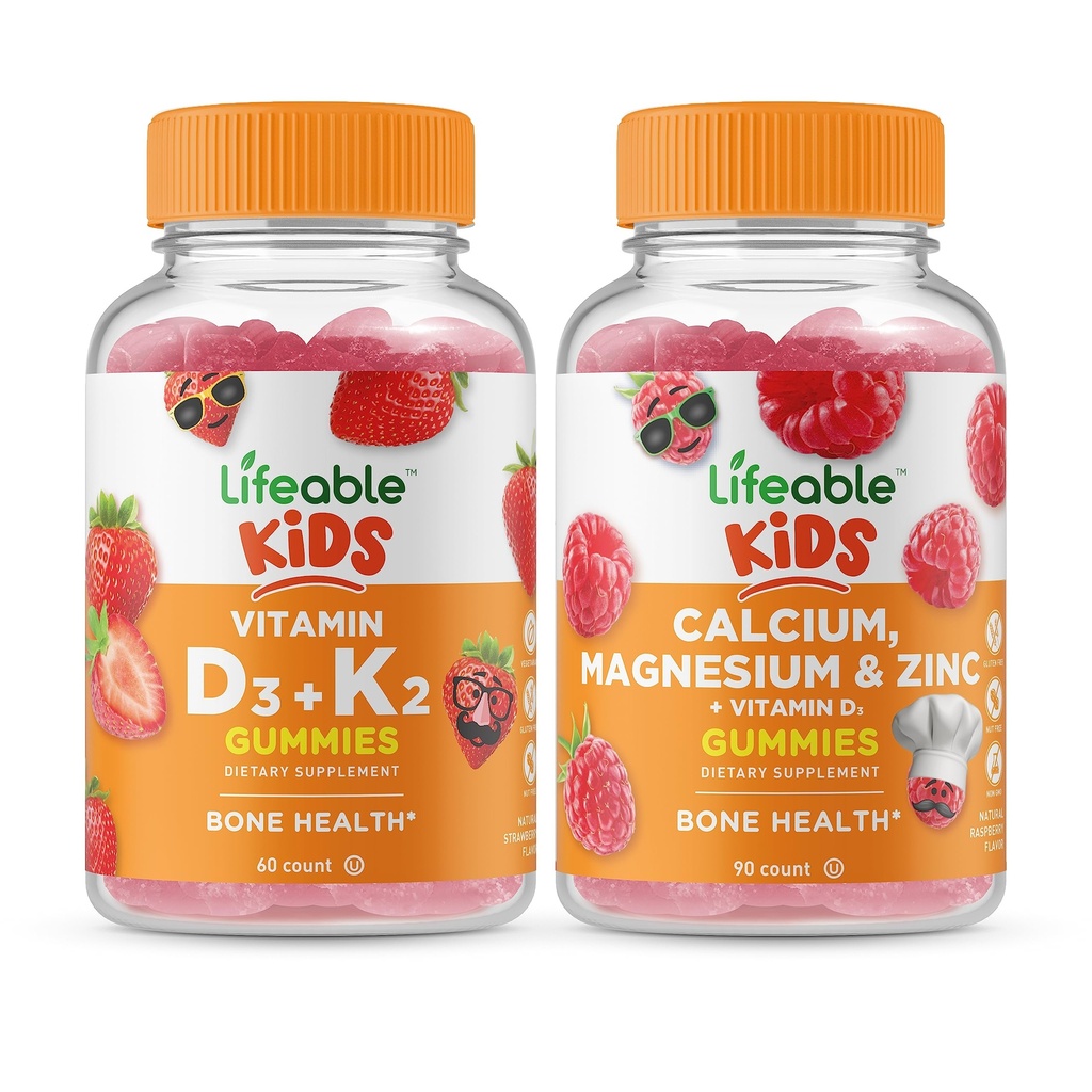 Vitamina D3 + Vitamina K2 Niños + Magnesio de Calcio &amp; Niños de Zinc - Gran Tasting, Suplemento de Vitamina, Gluten Gratis, GMO Gratis, Chewable Gummy