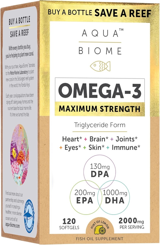 Enzymedica Maximum Strength High Potency Fish Oil, EPA DHA Omega 3 Suplemento  durable Burpless, 120 Softgels