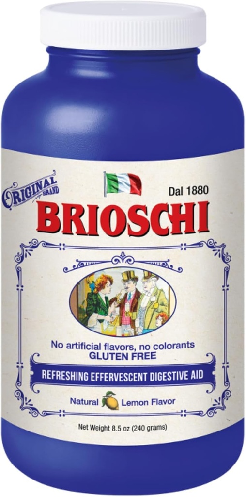Brioschi Italian Lemon Flavored Effervescent Heartburn, Upset Stomach, Acid Indigestion, 8,5 oz bottle