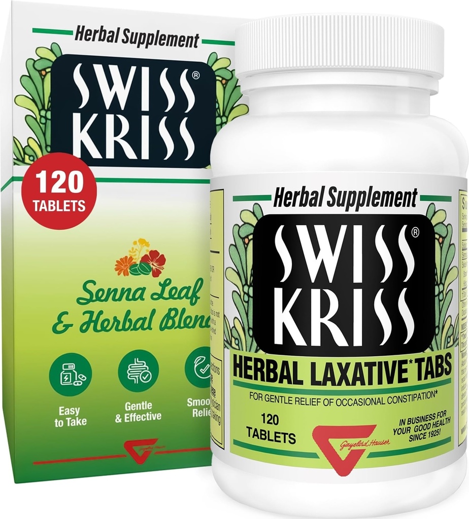 Suizo Kriss Herbal Laxative Tablets, Gentle & Natural Laxatives for Constipation Relief for Adults &amp; Children Over Age 6, Works in 6-12 Hours, Senna Laxative, 120 Tablets Total