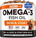 StrellaLab Omega 3 para perros - (180Ct) Fish Oil Treats - Alergía &amp; Itch Relief Skin &amp; Coat Suplemento - Dry Itchy Skin, Anti Shedding & Hot Spots Tratamiento - Pet Salmon Oil Chews - Chicken Flavor