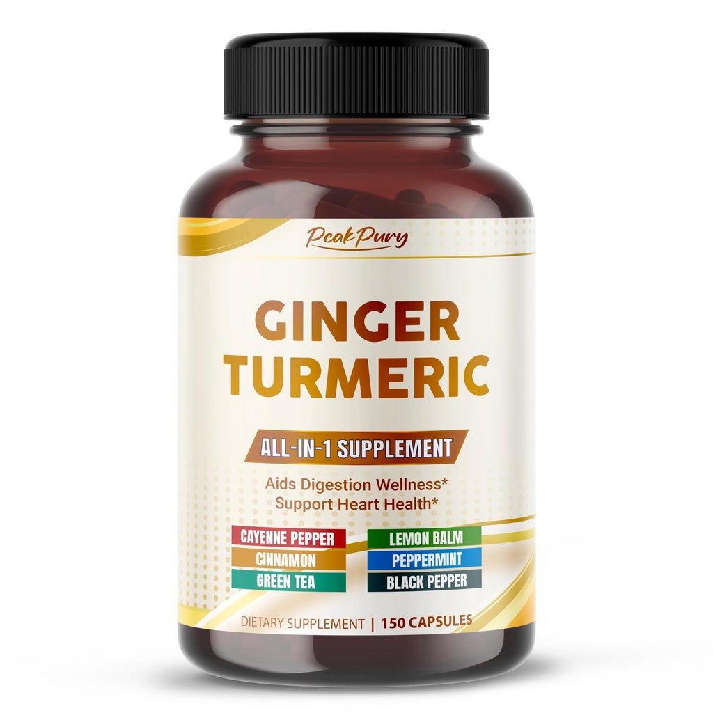 Ultra Ginger ' Turmeric Aids Digestion & Supports Heart Health – Incluye Cayenne Pepper, Lemon Balm, Cinnamon, Peppermint, Green Tea - Made in The USA- 150 Capsules