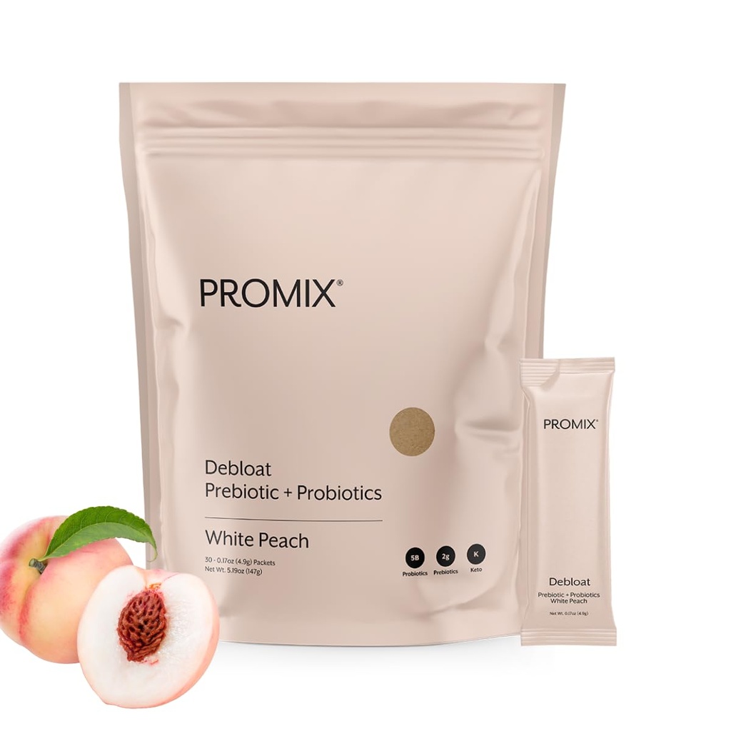 ProMix Nutrition Debloat Prebiotics and Probiotics, Bloating Relief for Women, Gut Cleanse Detox for Hombre and Immune Support - White Peach - 30 Servings (Pack of 30)