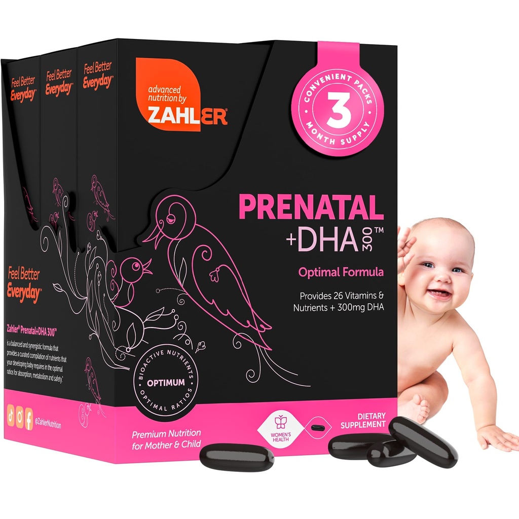 Vitamina prenatal de Zahler con DHA & Folate - DHA Suplementos &amp; Multivitamínicos prenatales para la madre y el niño - Kosher Prenatal DHA Vitaminas prenatales con Hierro, Softgeles Prenatales (180 Conteo (Pack of 1))