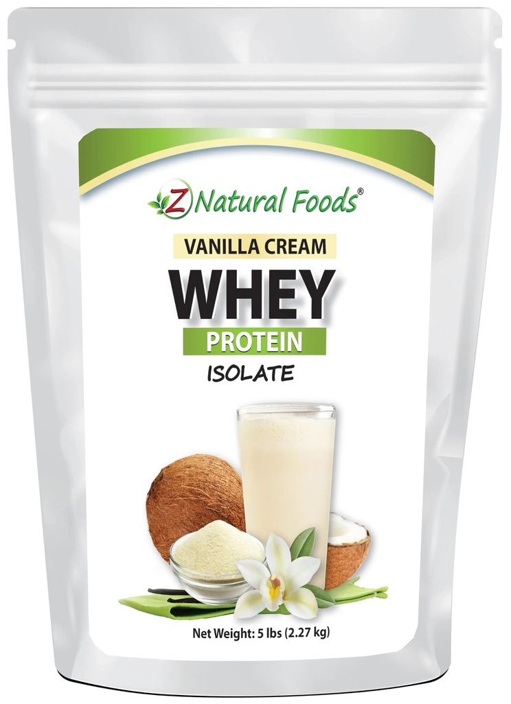 Z Natural Foods Vainilla Crema Whey Protein Isolate, Nutrición-Rich, Flavorful Protein Powder for Heart Health and Immunity, Great in Tea, Coffee, Smoothie, Non-GMO, Sin gluten, Kosher, 5 lbs